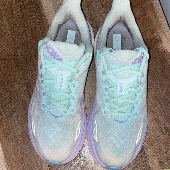 Hoka One One Clifton 9 Athletic Shoes Green Sunlit Ocean/Lilac Mist Size 10.5B - Picture 7 of 16